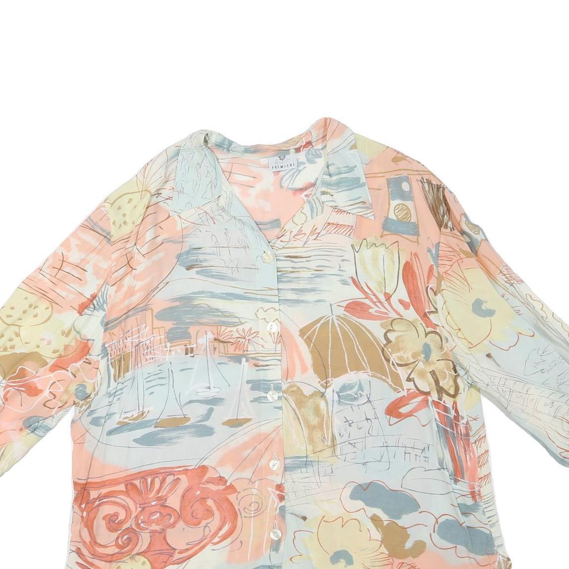 PREMIER Womens Pastel Pink & Blue Printed Shirt L Lightweight Relaxed Fit