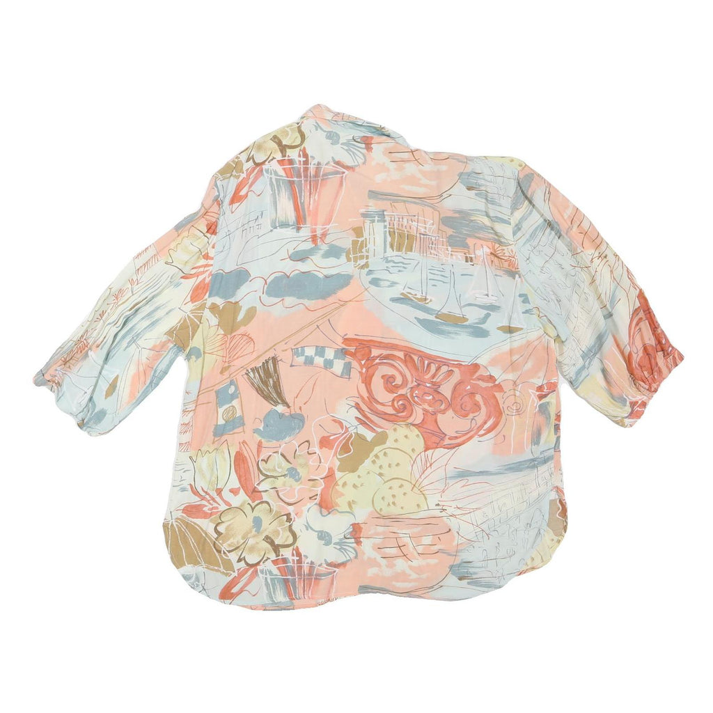 PREMIER Womens Pastel Pink & Blue Printed Shirt L Lightweight Relaxed Fit