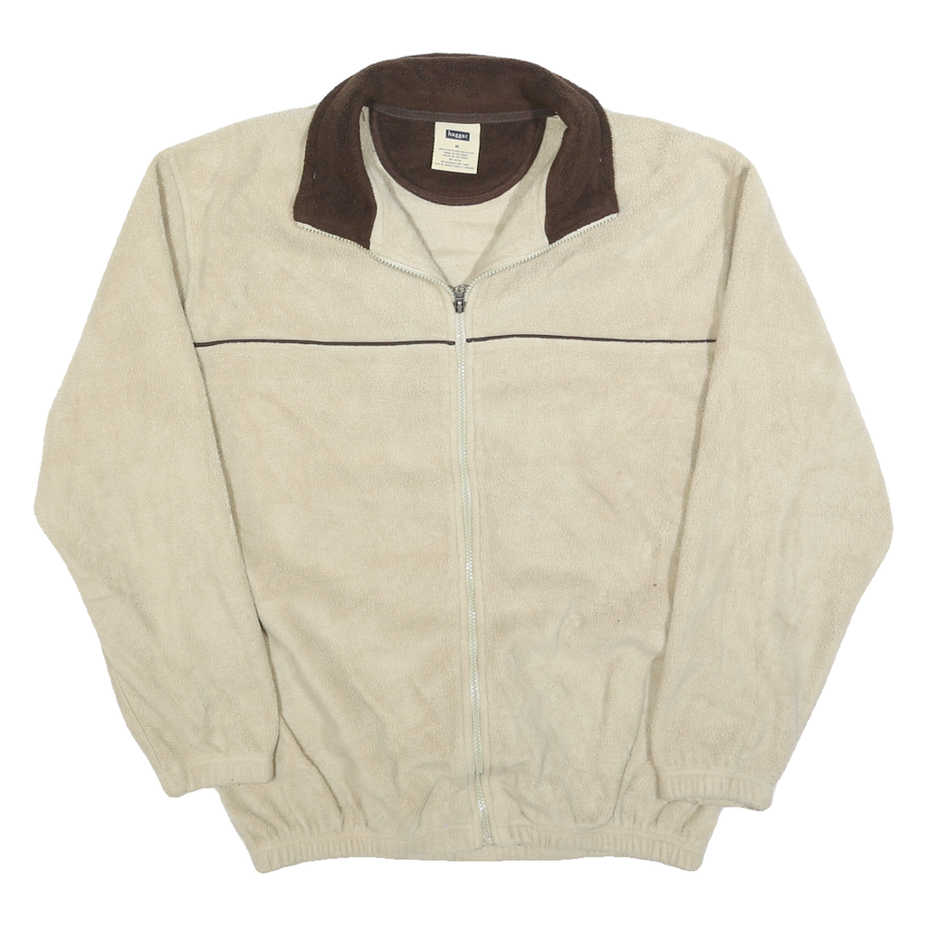 HAGGAR Mens Beige Brown Polyester Plain Full Zip Jumper M Comfortable Casual
