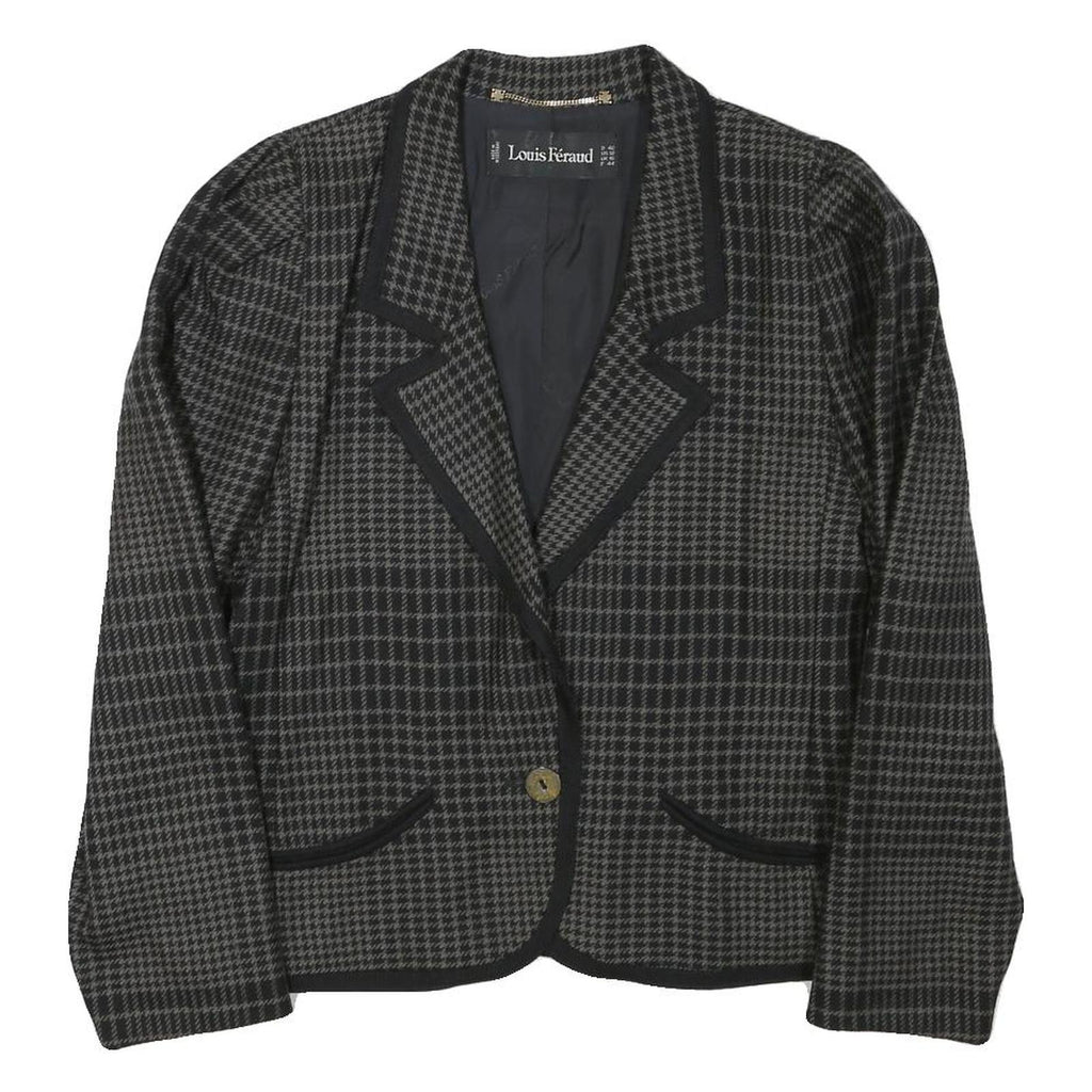 LOUIS FERAUD Womens Black Grey Houndstooth Wool Blend Button Jacket UK 16