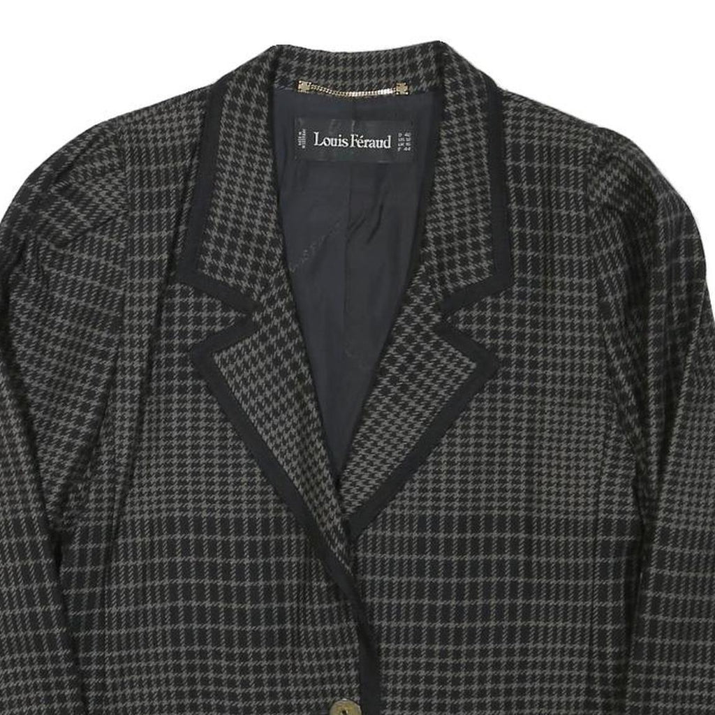 LOUIS FERAUD Womens Black Grey Houndstooth Wool Blend Button Jacket UK 16