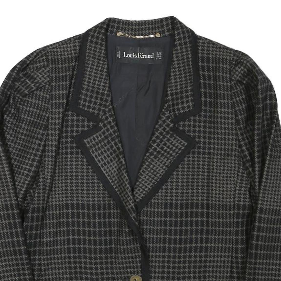 LOUIS FERAUD Womens Black Grey Houndstooth Wool Blend Button Jacket UK 16