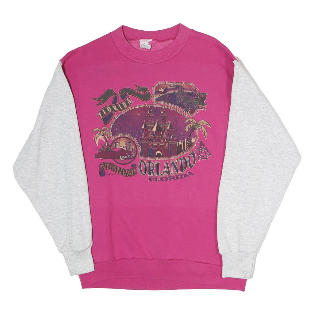 Womens Pink & Grey Orlando Florida Graphic Crew Neck Sweatshirt S Casual
