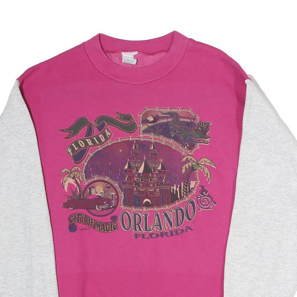 Womens Pink & Grey Orlando Florida Graphic Crew Neck Sweatshirt S Casual