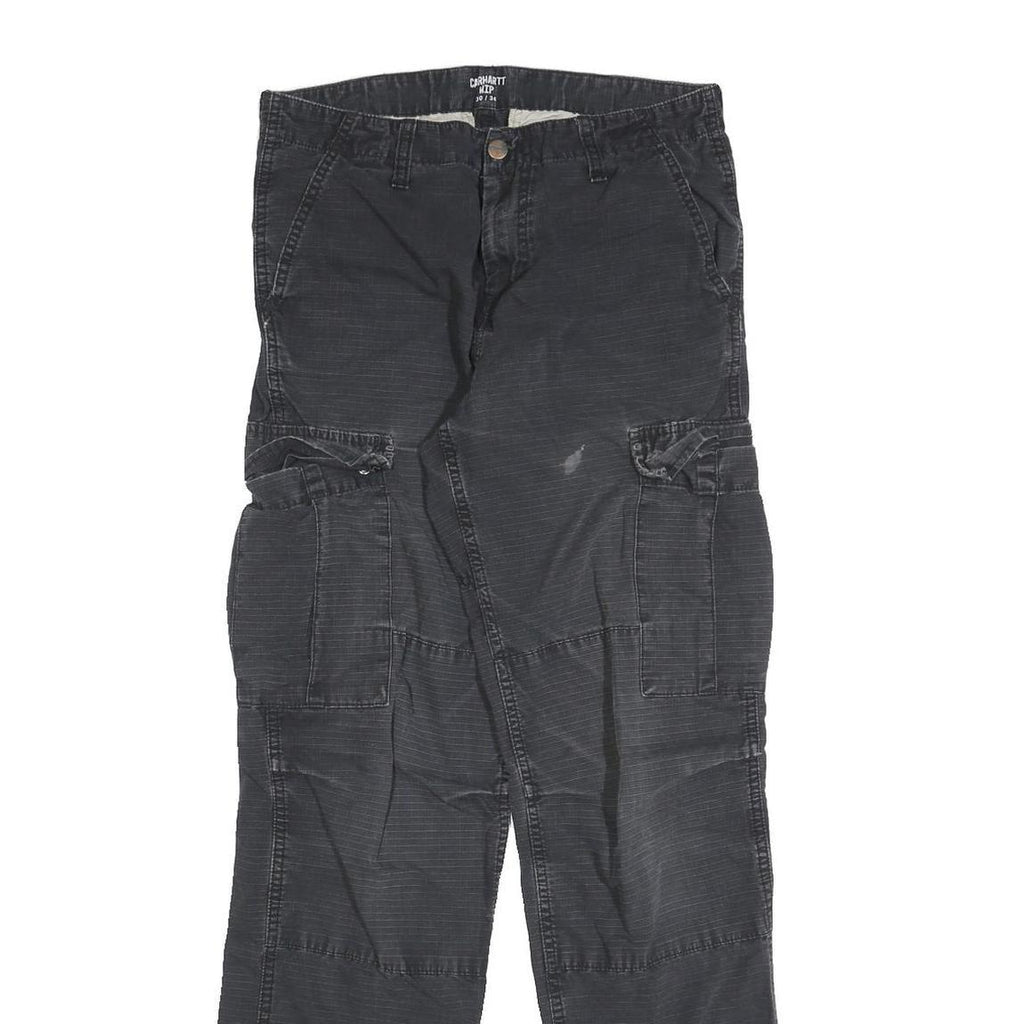 CARHARTT Mens Cotton Regular Black Cargo Trousers W30 L34 Durable Workwear Fit