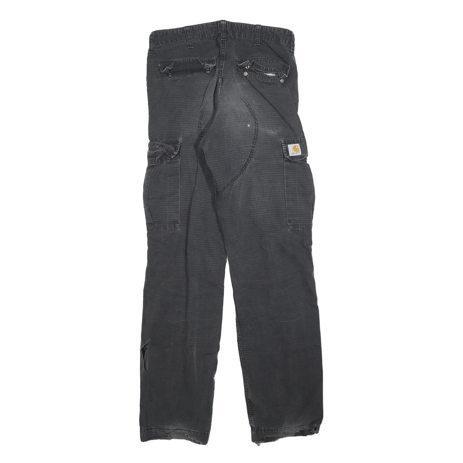 CARHARTT Mens Cotton Regular Black Cargo Trousers W30 L34 Durable Workwear Fit