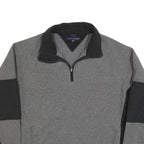 TOMMY HILFIGER Mens Grey & Black Pullover Plain V-Neck Basic Knit XL Zip Jumper