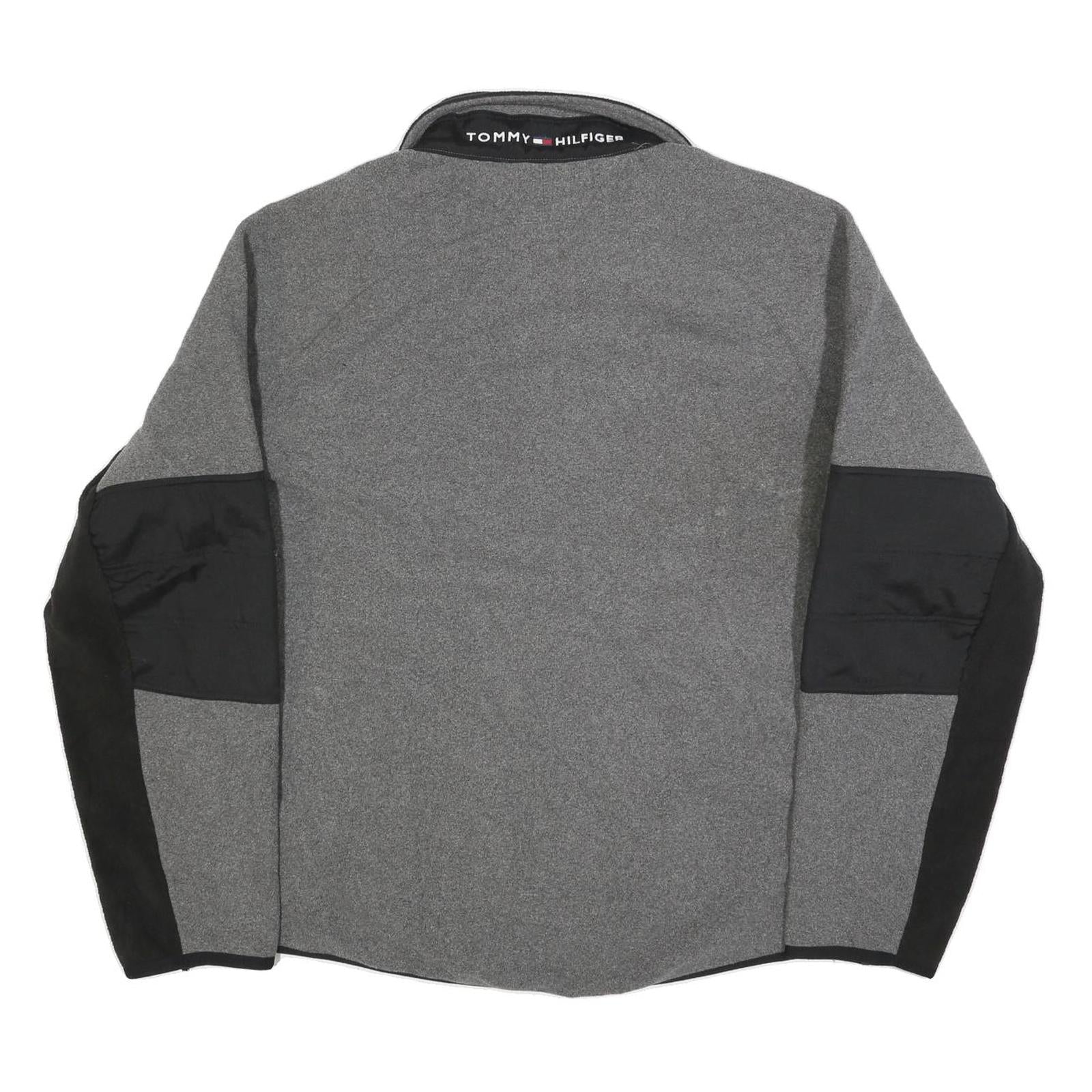 TOMMY HILFIGER Mens Grey & Black Pullover Plain V-Neck Basic Knit XL Zip Jumper