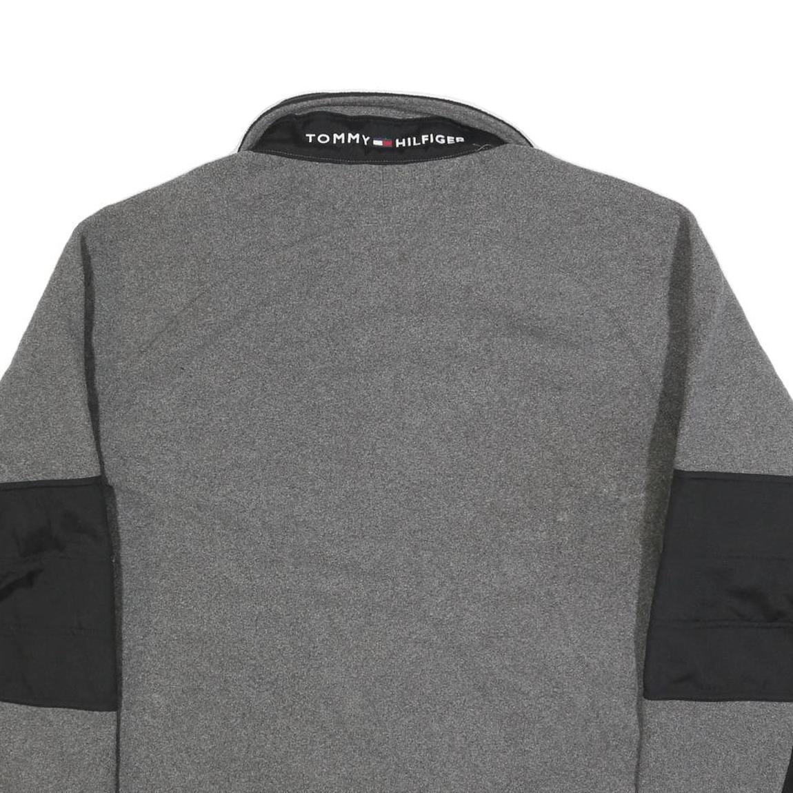 TOMMY HILFIGER Mens Grey & Black Pullover Plain V-Neck Basic Knit XL Zip Jumper