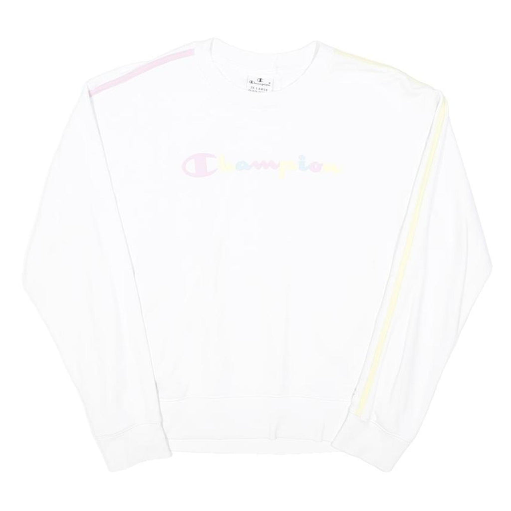 CHAMPION Girls White Pastel Stripe Crew Neck Sweatshirt 15Y Cotton Blend