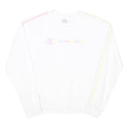 CHAMPION Girls White Pastel Stripe Crew Neck Sweatshirt 15Y Cotton Blend