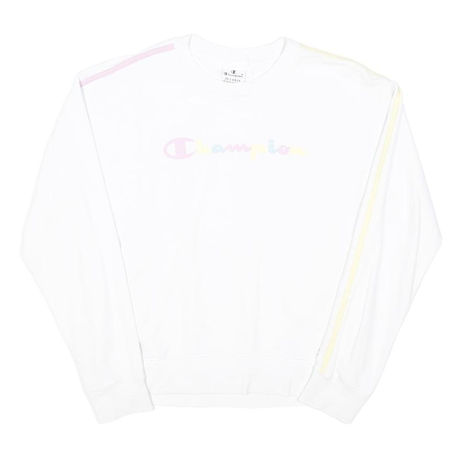 CHAMPION Girls White Pastel Stripe Crew Neck Sweatshirt 15Y Cotton Blend