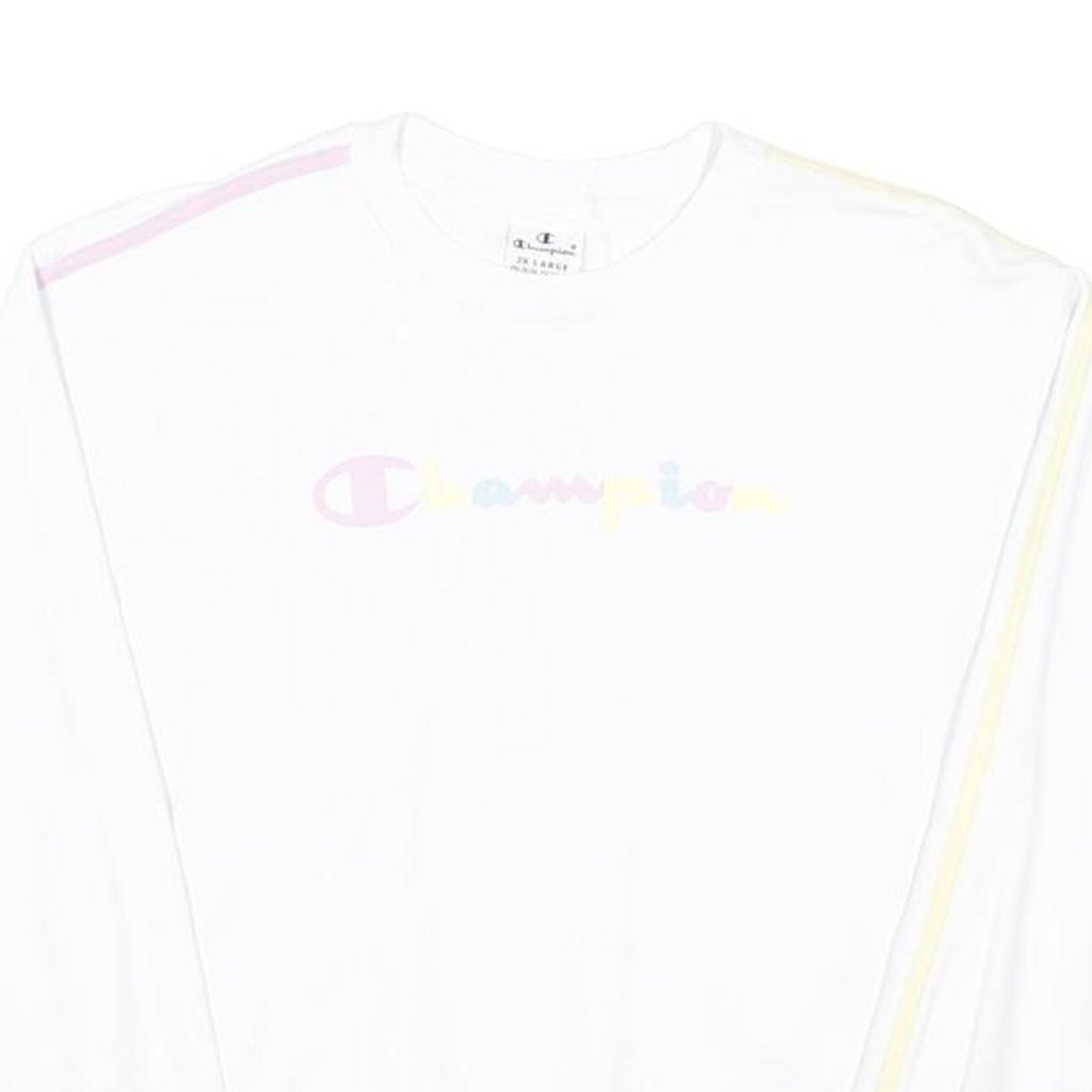 CHAMPION Girls White Pastel Stripe Crew Neck Sweatshirt 15Y Cotton Blend