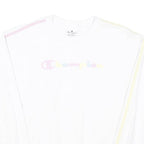 CHAMPION Girls White Pastel Stripe Crew Neck Sweatshirt 15Y Cotton Blend