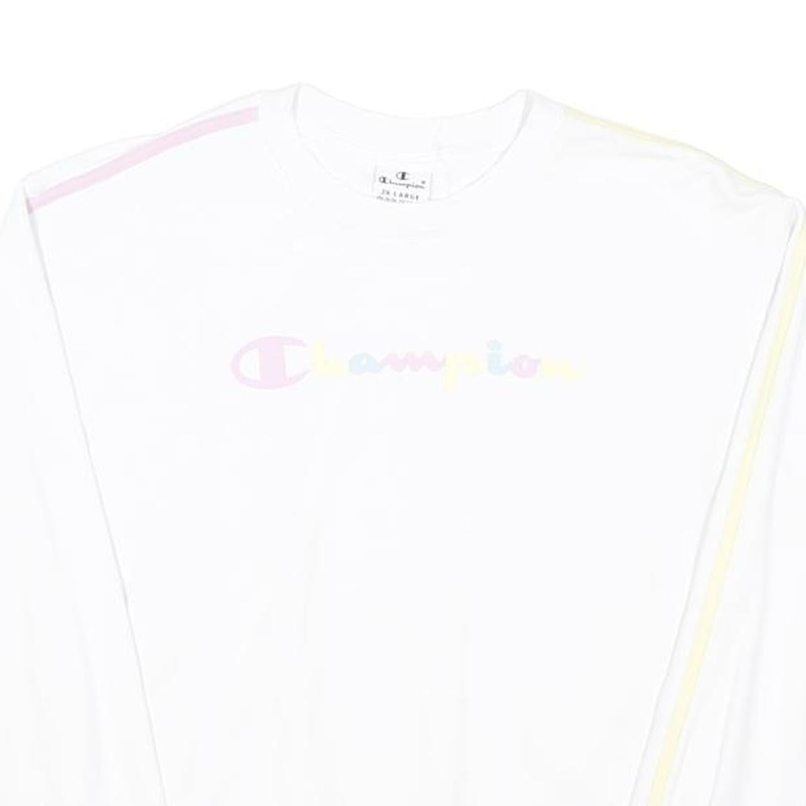 CHAMPION Girls White Pastel Stripe Crew Neck Sweatshirt 15Y Cotton Blend