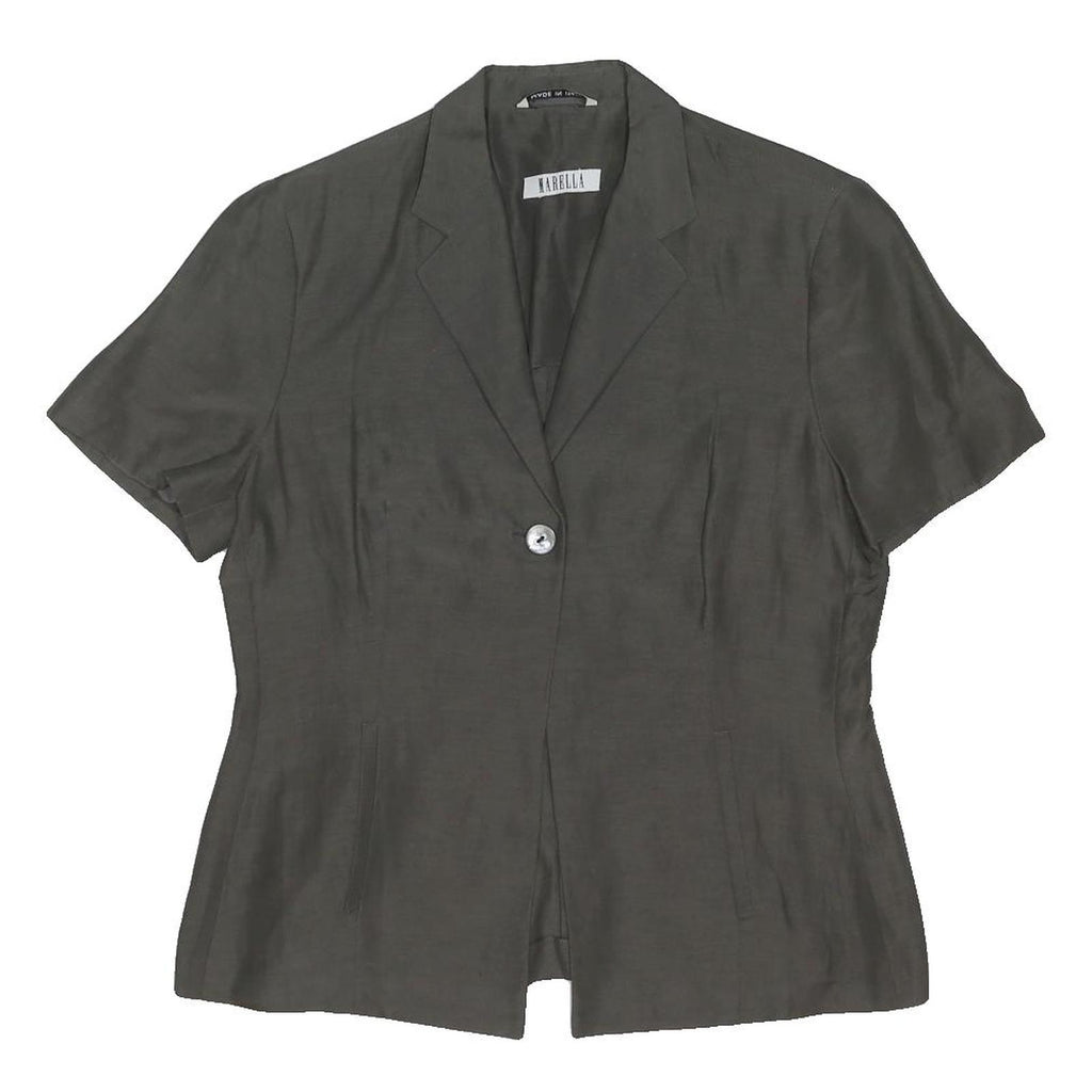 MARELLA Womens Grey Silk Shirt Short Sleeve Collared Size UK 14 Elegant Light