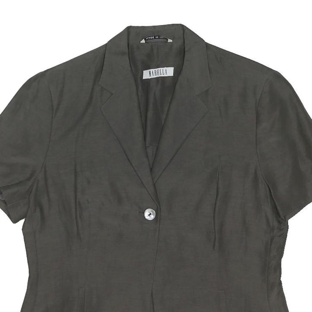 MARELLA Womens Grey Silk Shirt Short Sleeve Collared Size UK 14 Elegant Light