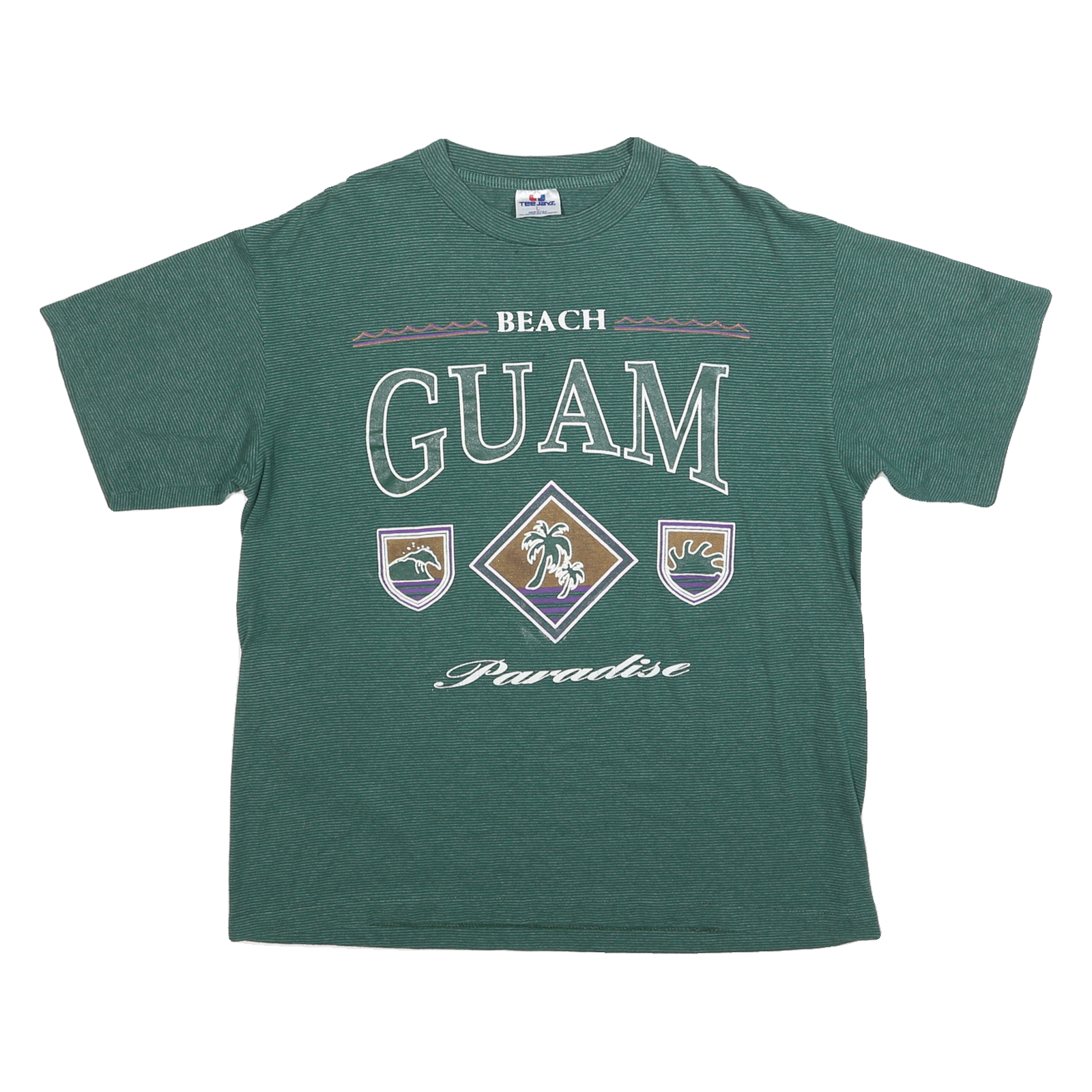 TEEJAYS Mens Green Graphic T-Shirt L Short Sleeve Crew Neck Cotton Blend Jersey