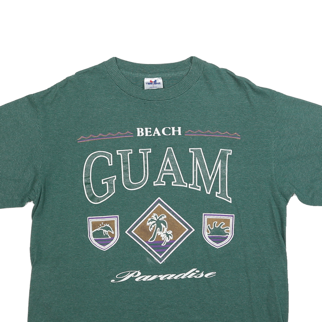 TEEJAYS Mens Green Graphic T-Shirt L Short Sleeve Crew Neck Cotton Blend Jersey