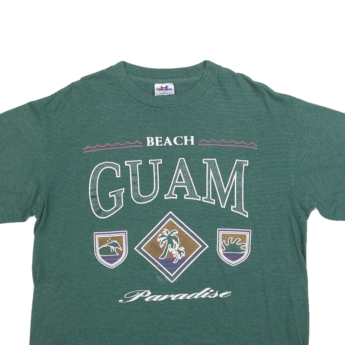 TEEJAYS Mens Green Graphic T-Shirt L Short Sleeve Crew Neck Cotton Blend Jersey