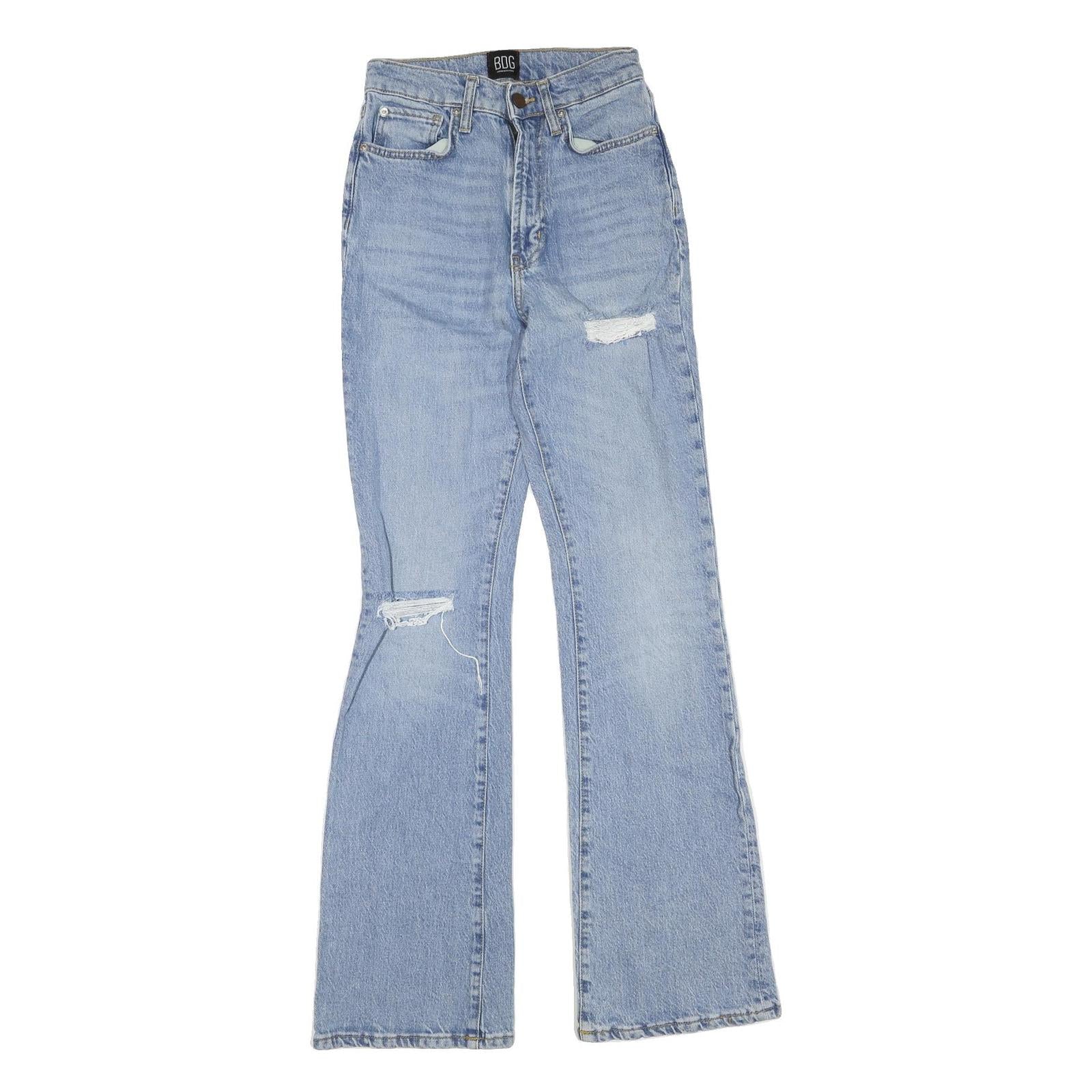 BOG Womens Regular Fit Flared Denim Light Blue Cotton Blend Jeans W24 L32 Zip