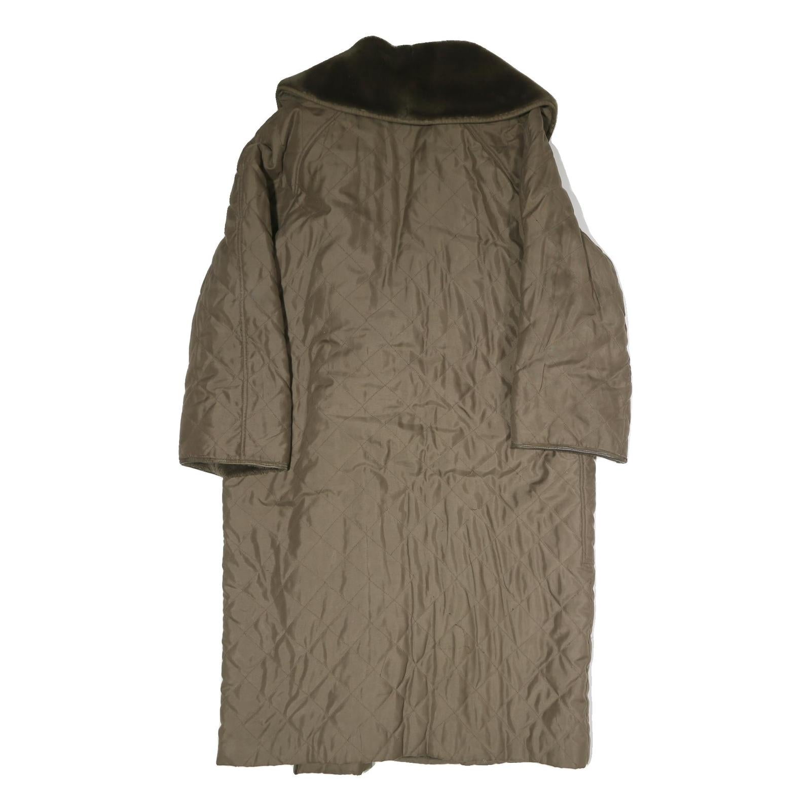 Womens Brown Cotton Quilted Jacket XL Button Closure Faux Fur Collar Long Sleeve