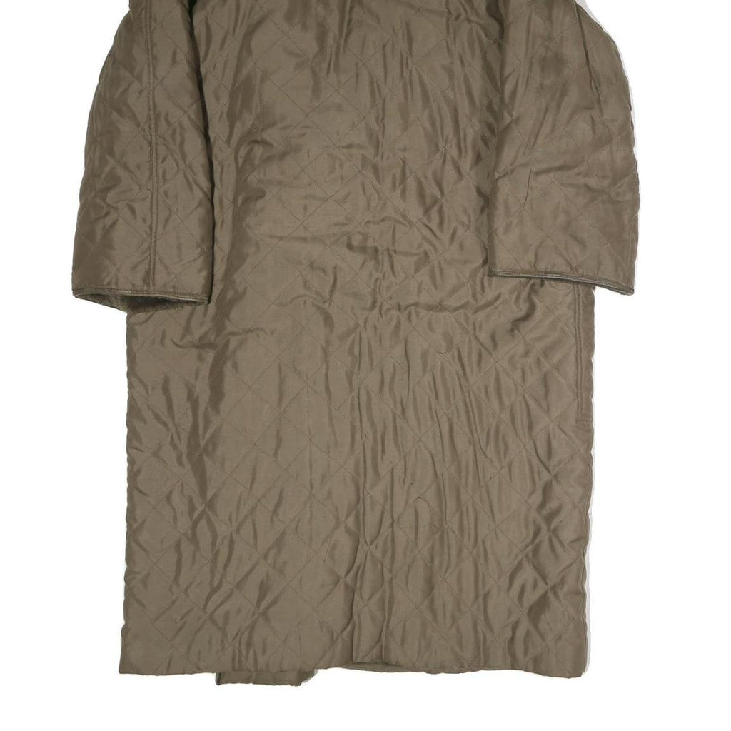 Womens Brown Cotton Quilted Jacket XL Button Closure Faux Fur Collar Long Sleeve