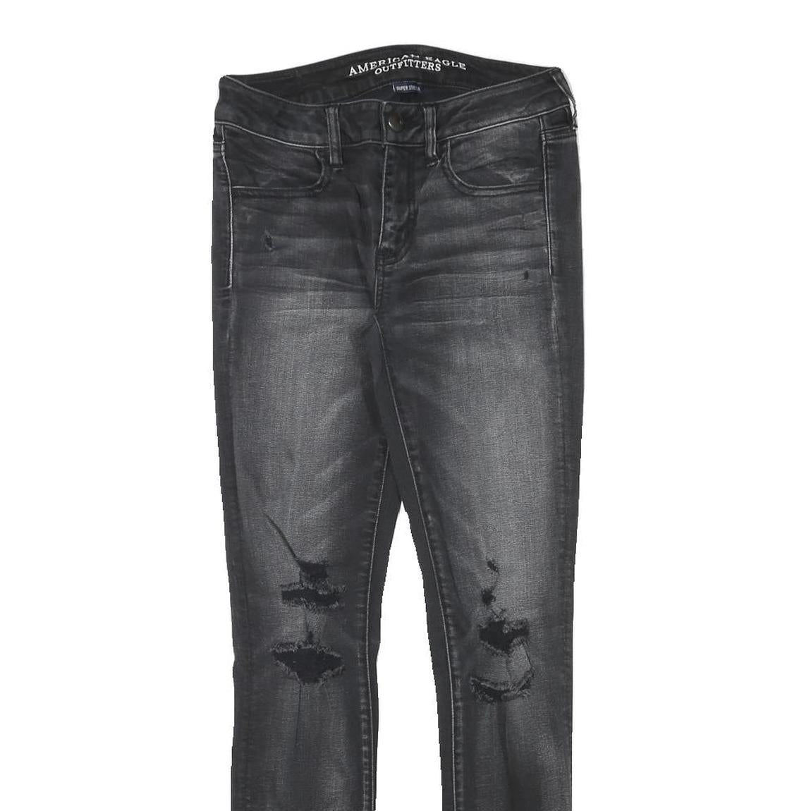 AMERICAN EAGLE Womens Slim Black Denim Stone Wash Jeans W26 L29 Distressed