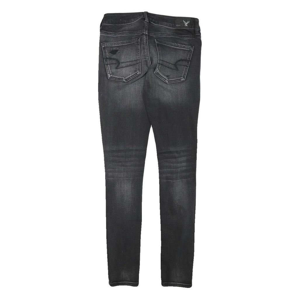AMERICAN EAGLE Womens Slim Black Denim Stone Wash Jeans W26 L29 Distressed