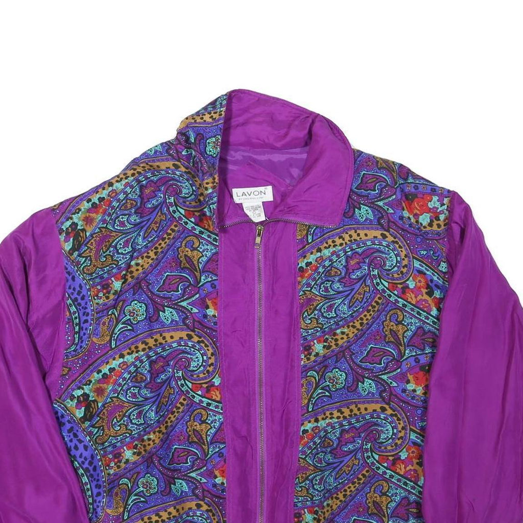 LAVON Womens Purple Paisley Bomber Jacket L Polyester Blend Zip