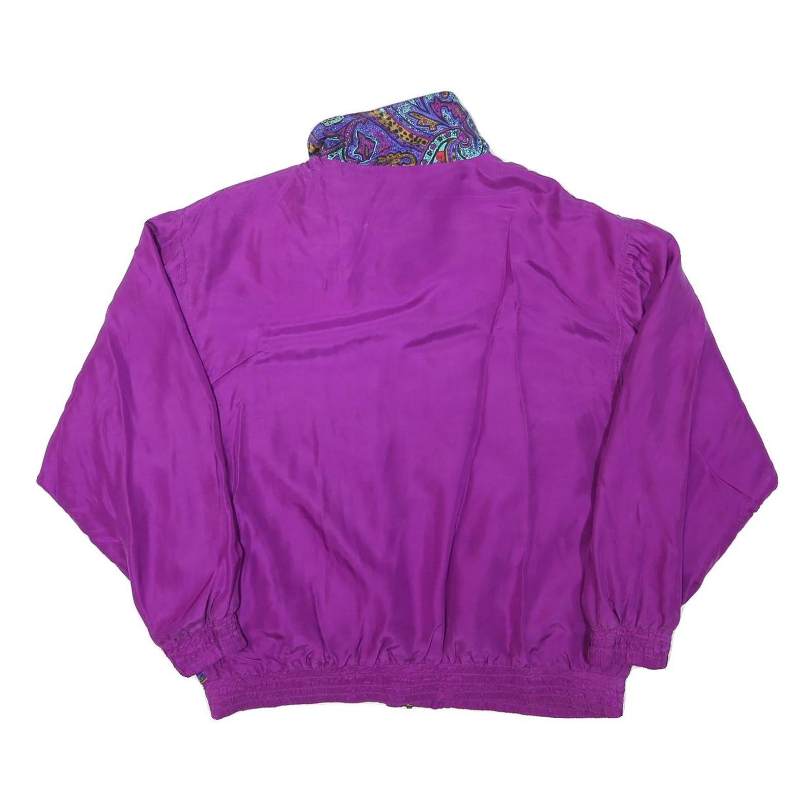LAVON Womens Purple Paisley Bomber Jacket L Polyester Blend Zip