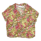 SARAH BENTLEY Womens Green Floral Print Blouse Short Sleeve V-Neck XL Cotton