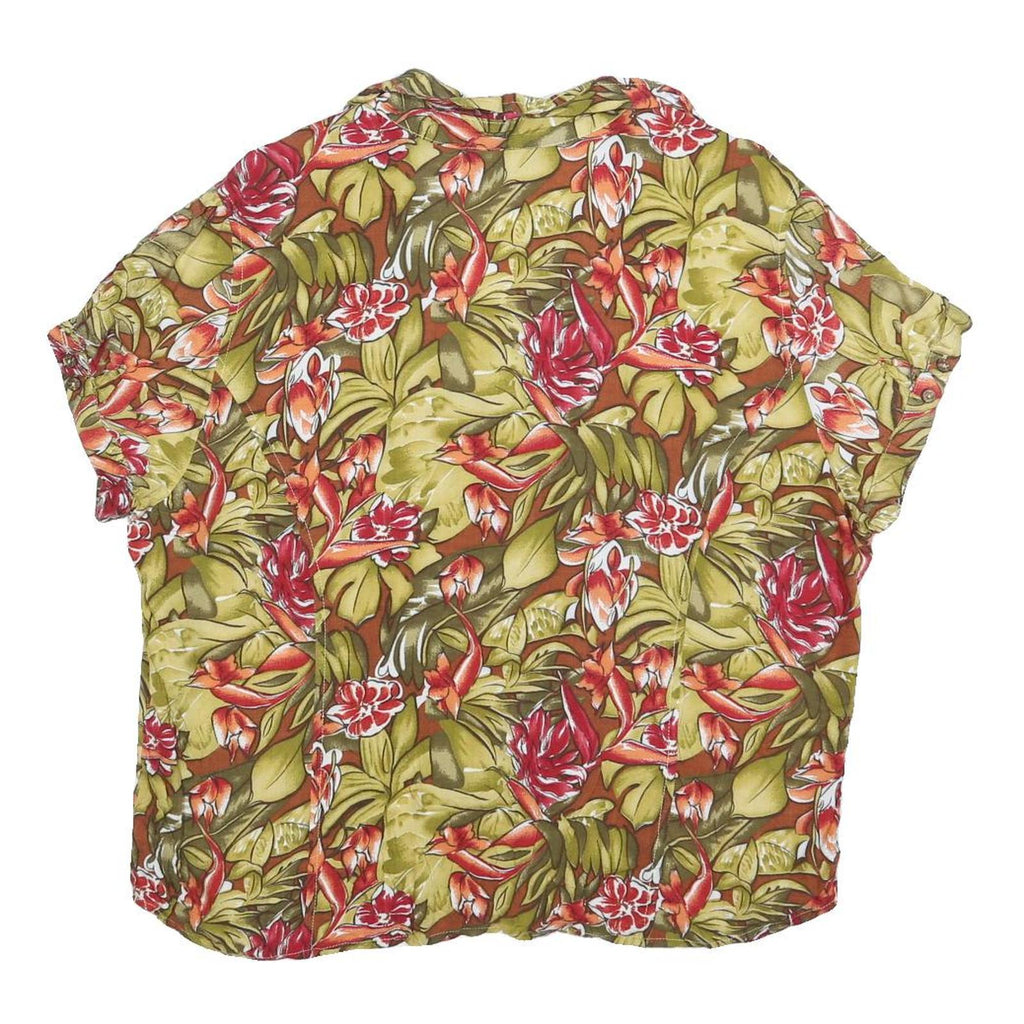 SARAH BENTLEY Womens Green Floral Print Blouse Short Sleeve V-Neck XL Cotton