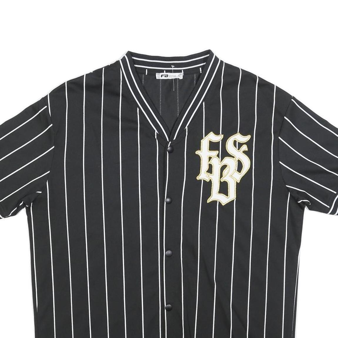 FB SISTER Mens Black & White Striped Baseball Style S Short Sleeve V Neck