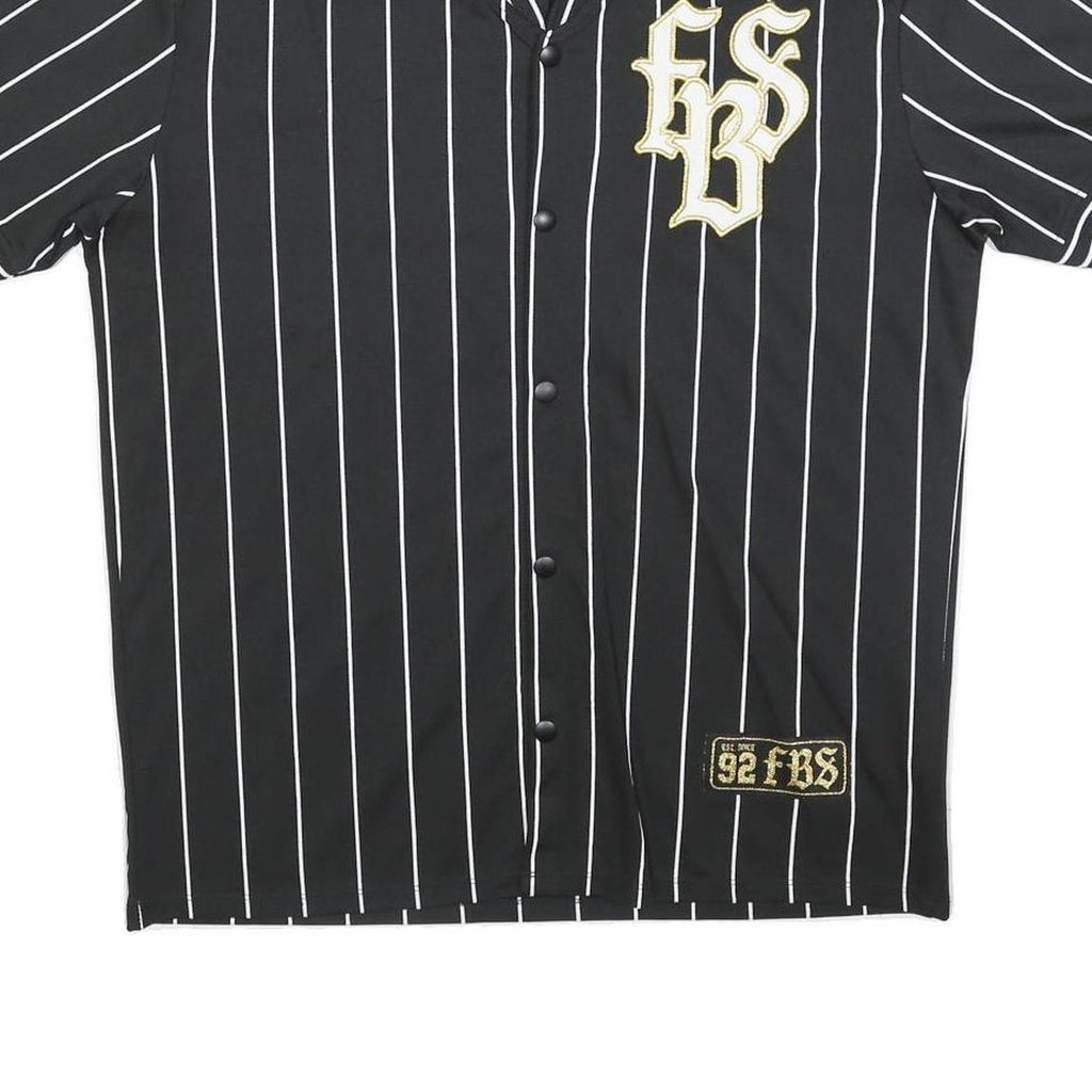 FB SISTER Mens Black & White Striped Baseball Style S Short Sleeve V Neck