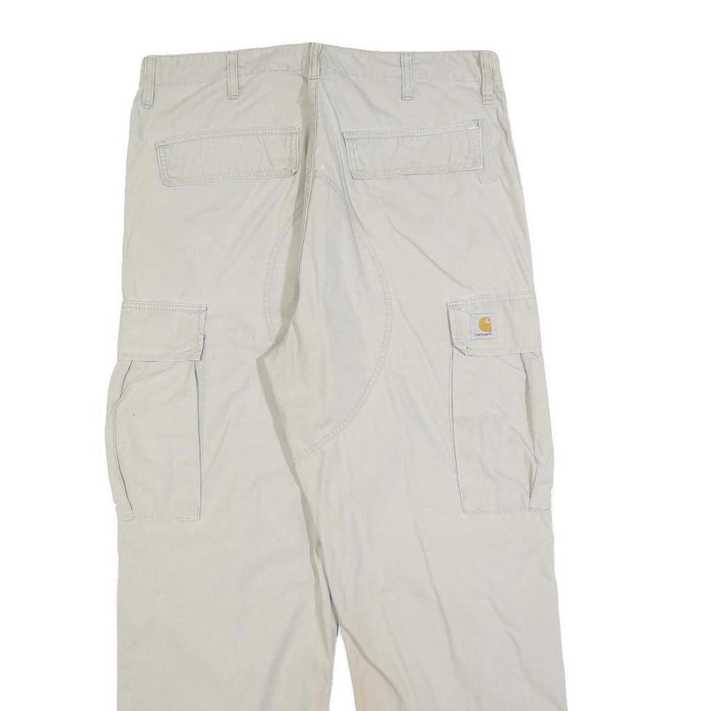 CARHARTT Mens Relaxed Beige Cargo Trousers W34 L32 Cotton Blend Zip Pocketed