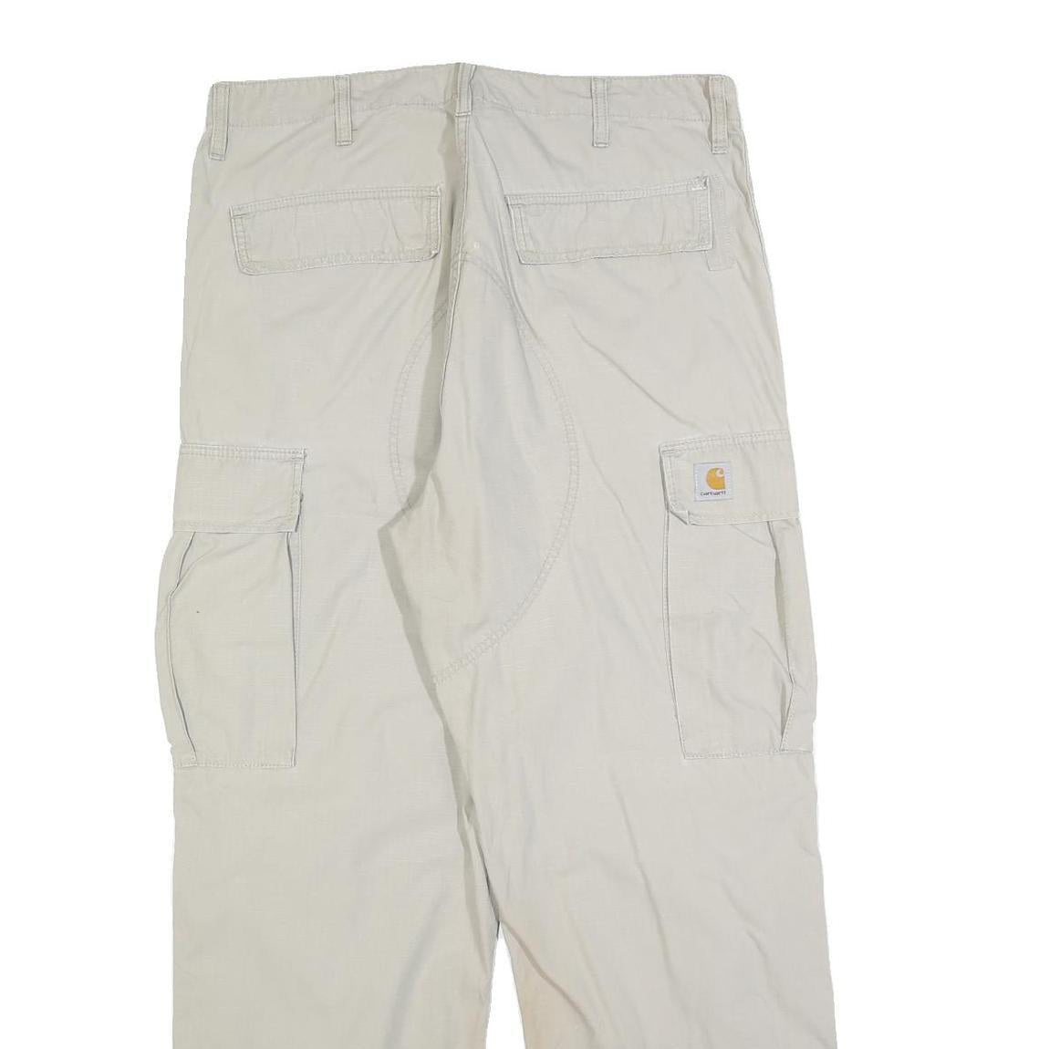 CARHARTT Mens Relaxed Beige Cargo Trousers W34 L32 Cotton Blend Zip Pocketed