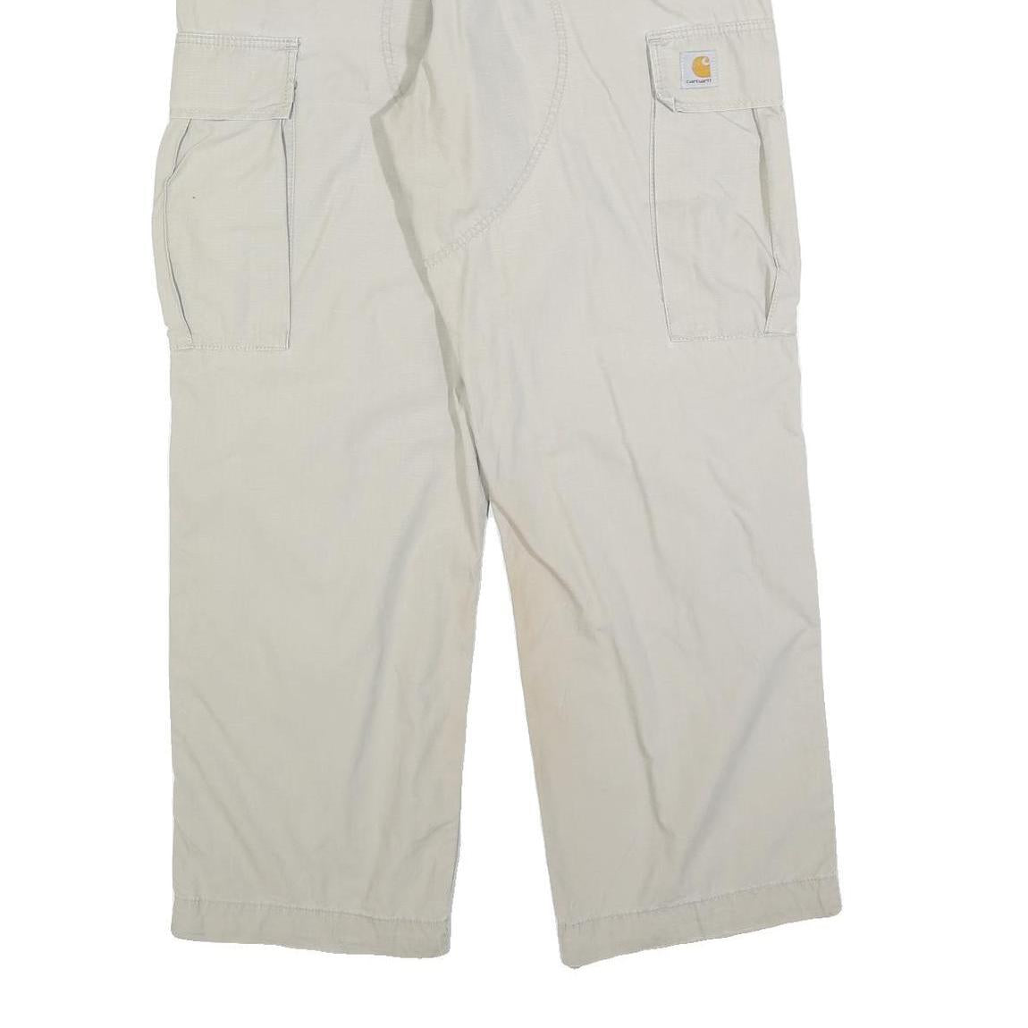 CARHARTT Mens Relaxed Beige Cargo Trousers W34 L32 Cotton Blend Zip Pocketed