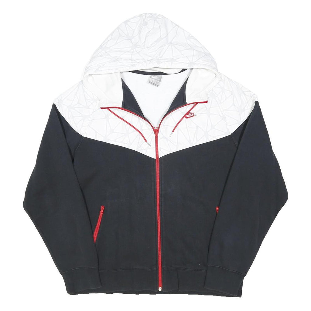 NIKE Mens White & Black Zip Up Hoodie L Red Trim Zipped Pockets Sporty