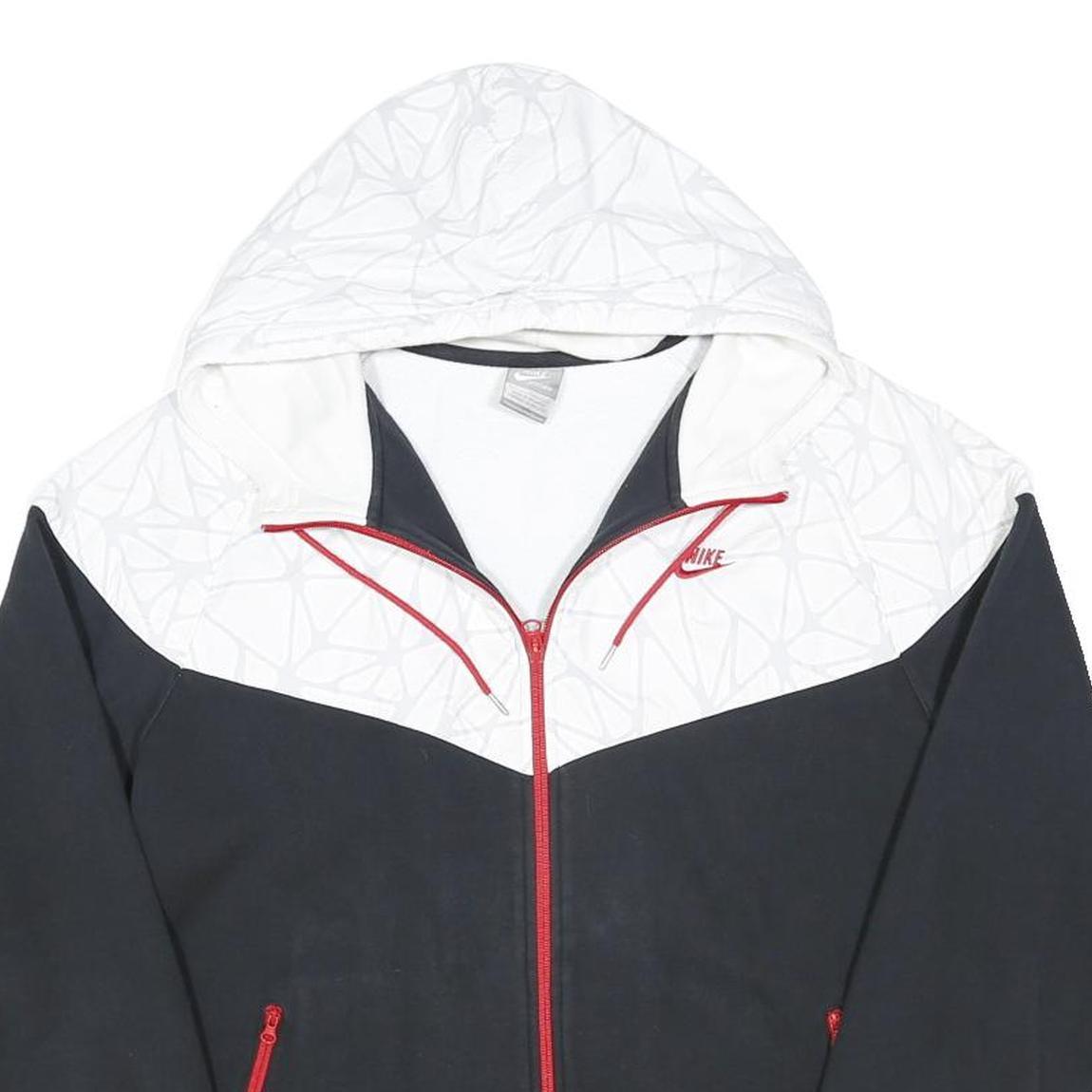 NIKE Mens White & Black Zip Up Hoodie L Red Trim Zipped Pockets Sporty