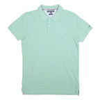 TOMMY HILFIGER Mens Green Short Sleeve Plain Polo Shirt M Cotton Blend