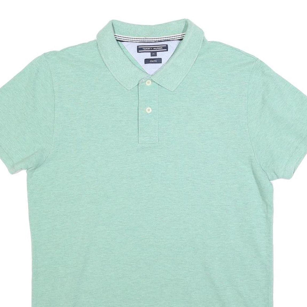 TOMMY HILFIGER Mens Green Short Sleeve Plain Polo Shirt M Cotton Blend
