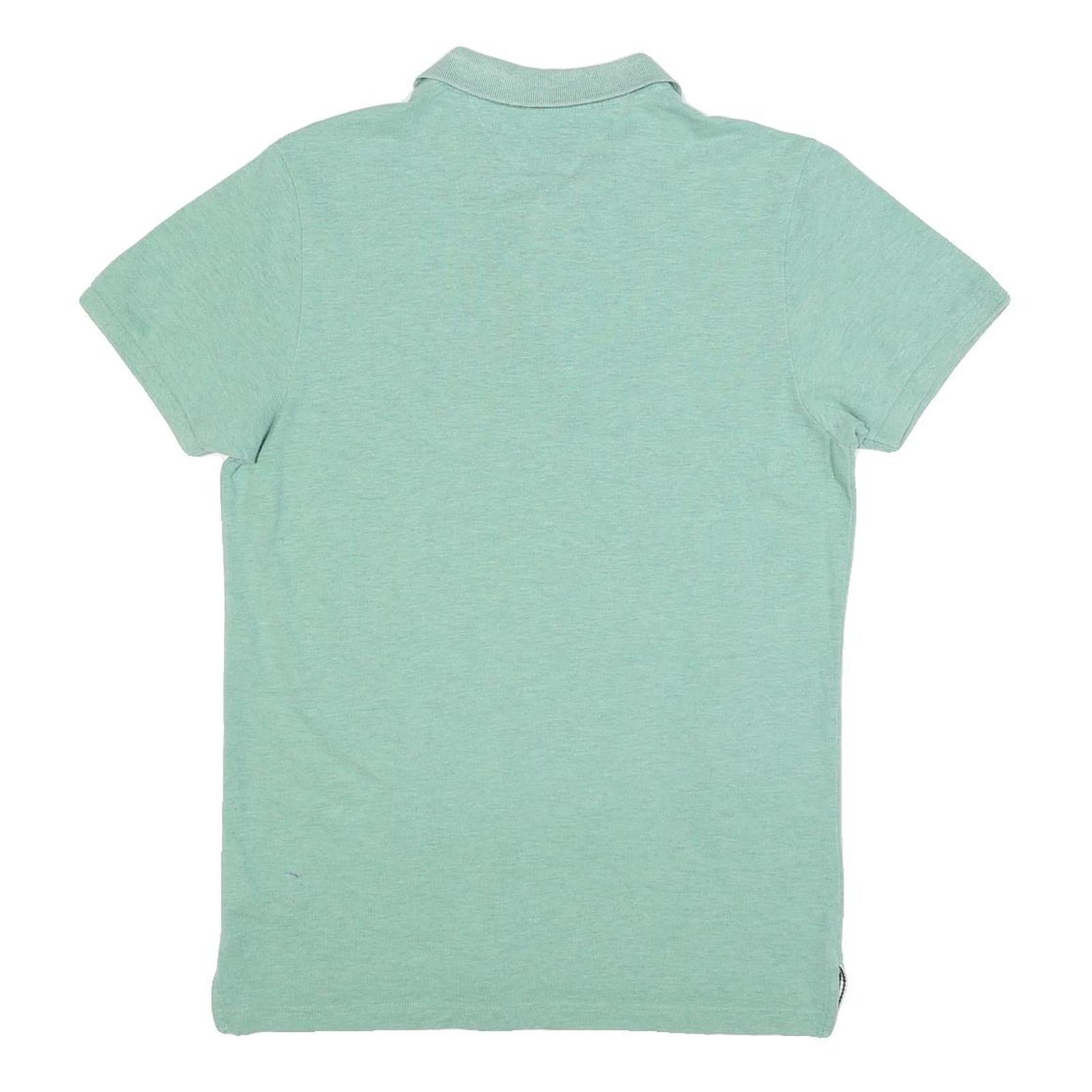 TOMMY HILFIGER Mens Green Short Sleeve Plain Polo Shirt M Cotton Blend