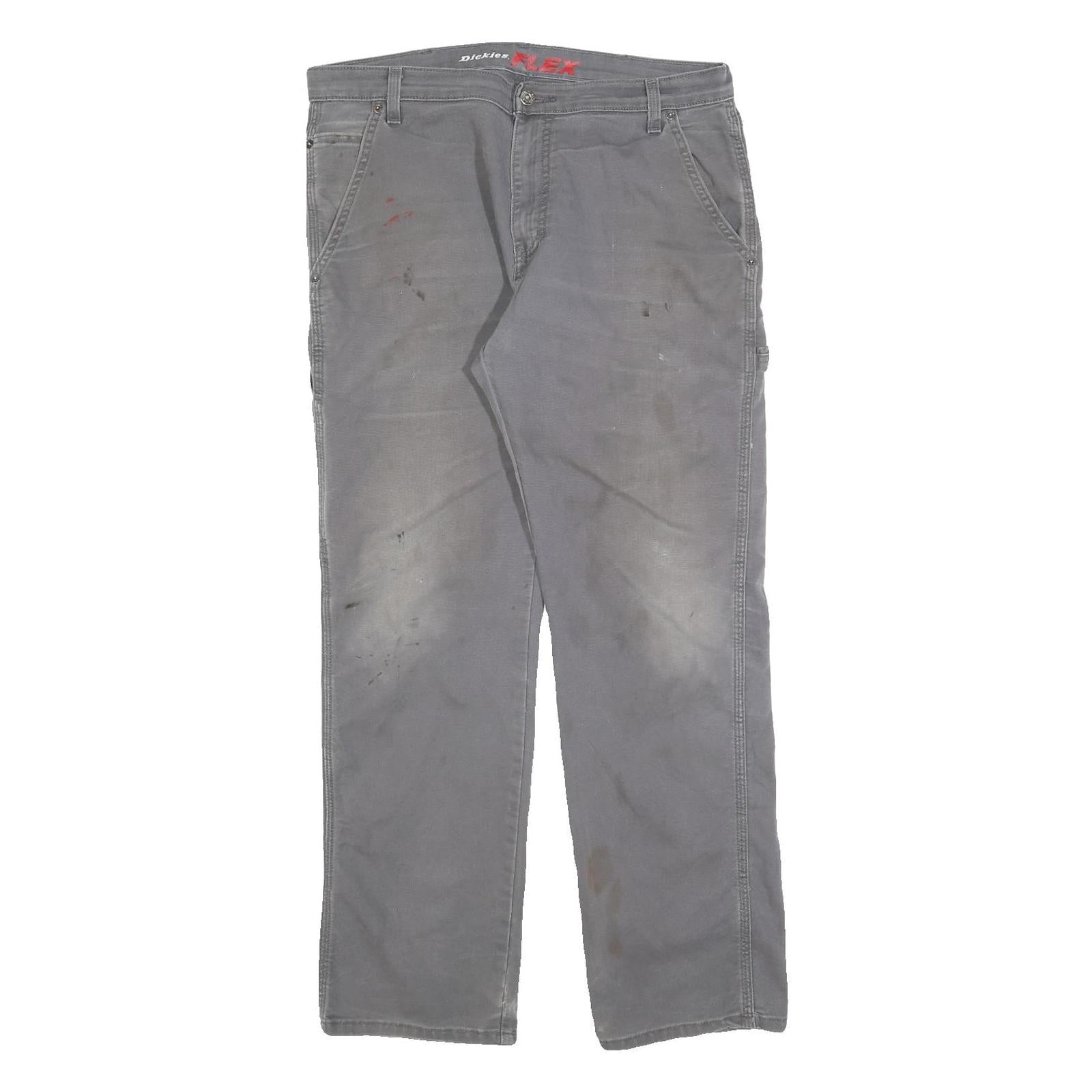 DICKIES Mens Relaxed Grey Cotton Blend Jeans W34 L32 Workwear Zip Closure