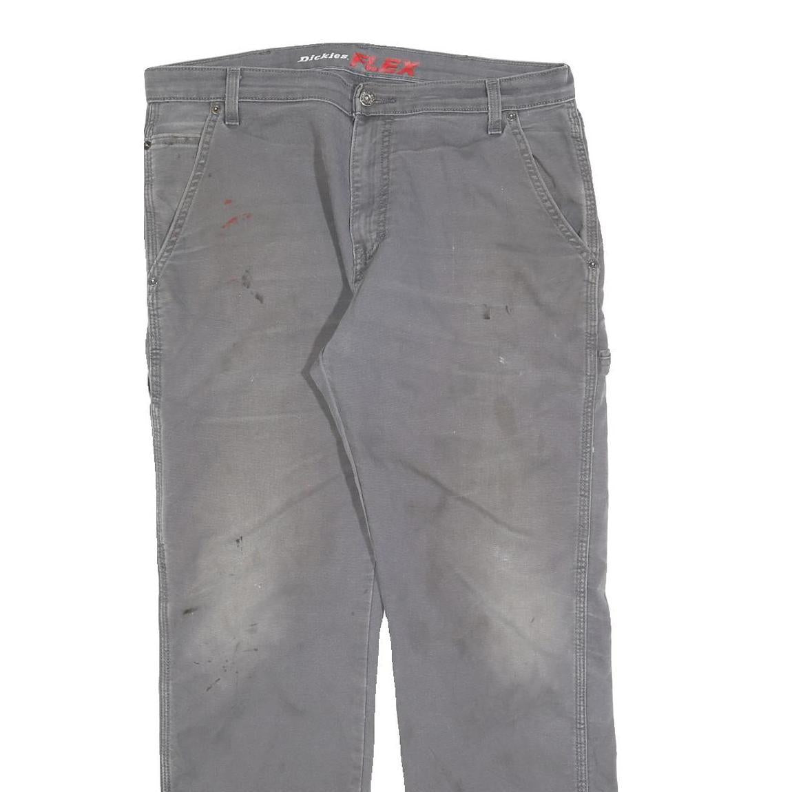 DICKIES Mens Relaxed Grey Cotton Blend Jeans W34 L32 Workwear Zip Closure