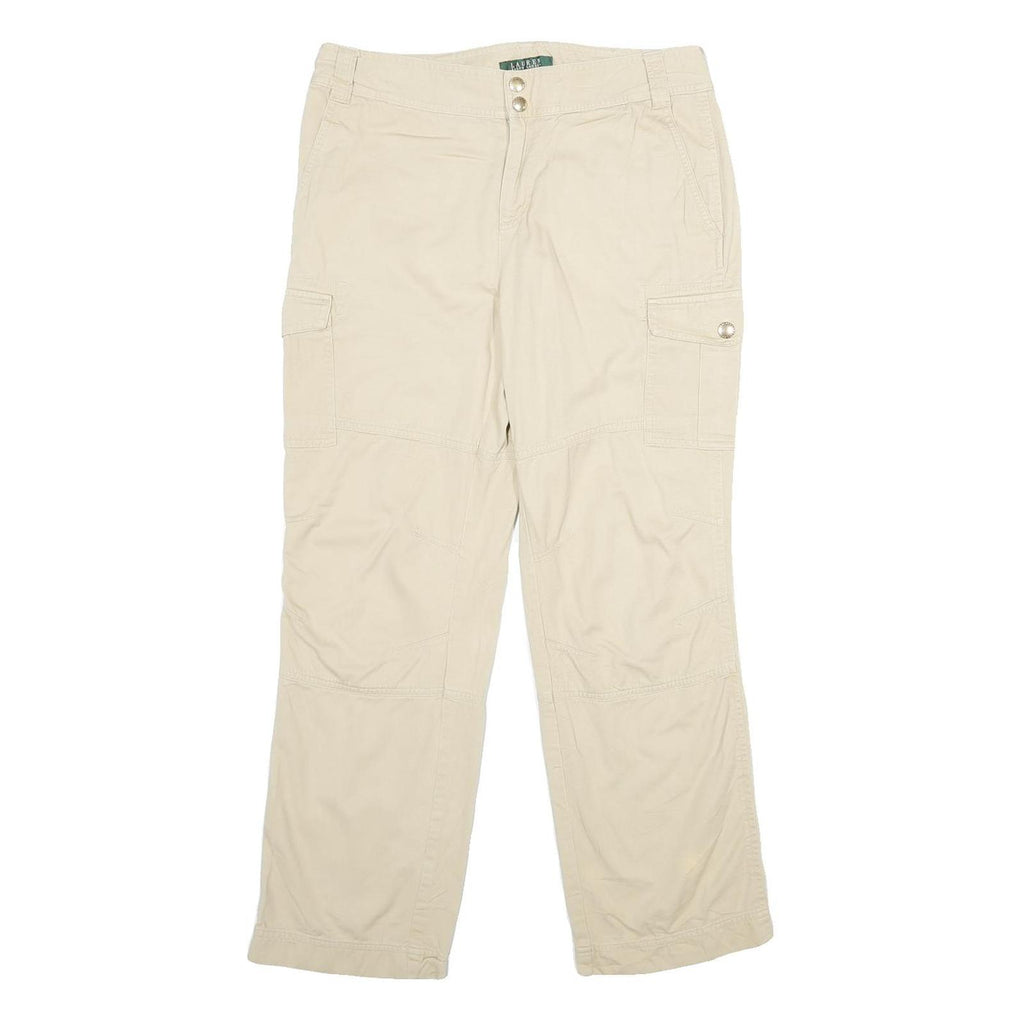 LAUREN RALPH LAUREN Womens Cotton Blend Beige Regular Fit Straight Leg Trousers