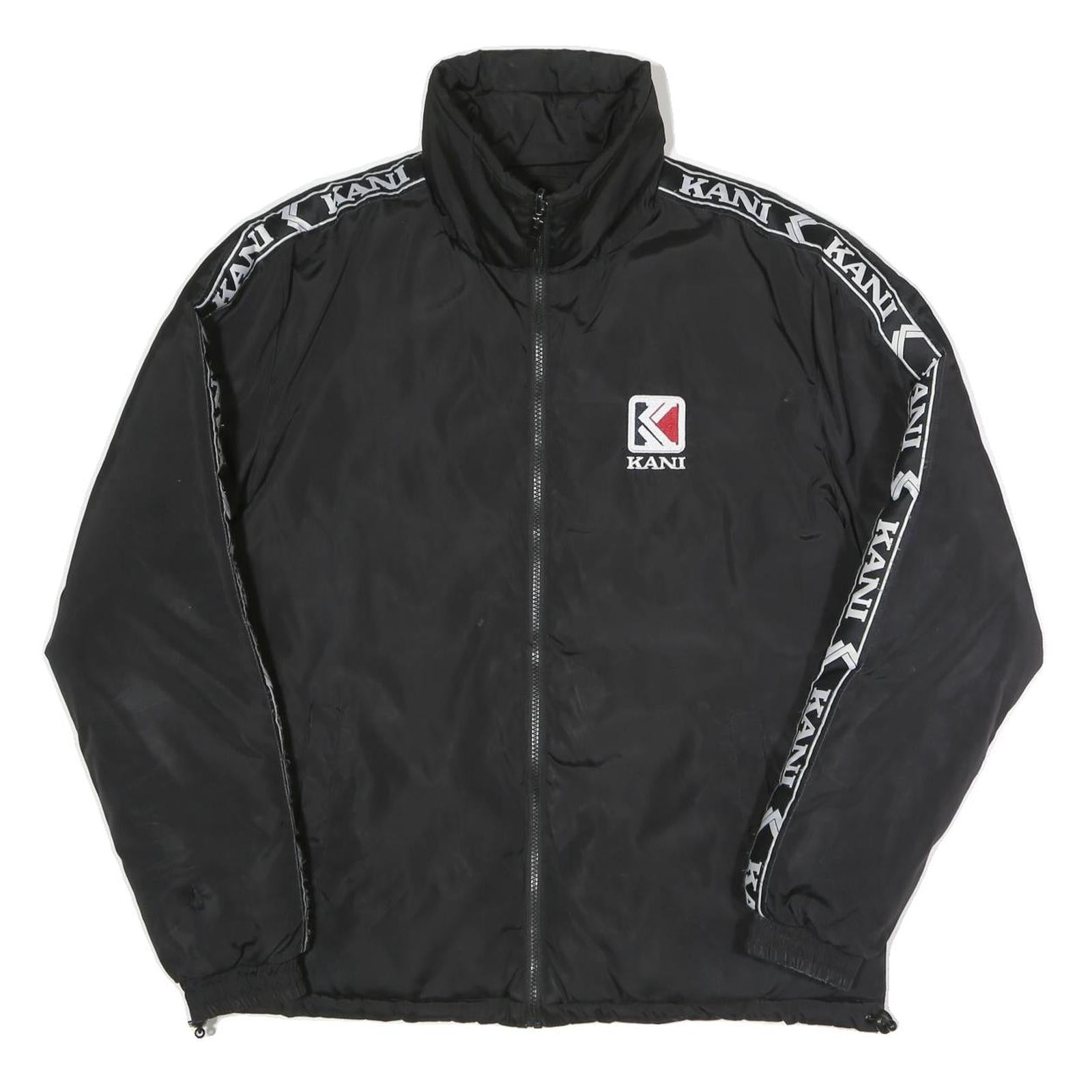 KARL KANI Mens Black & Teal Track Jacket L Polyester Blend Woven Zip Stand-Up