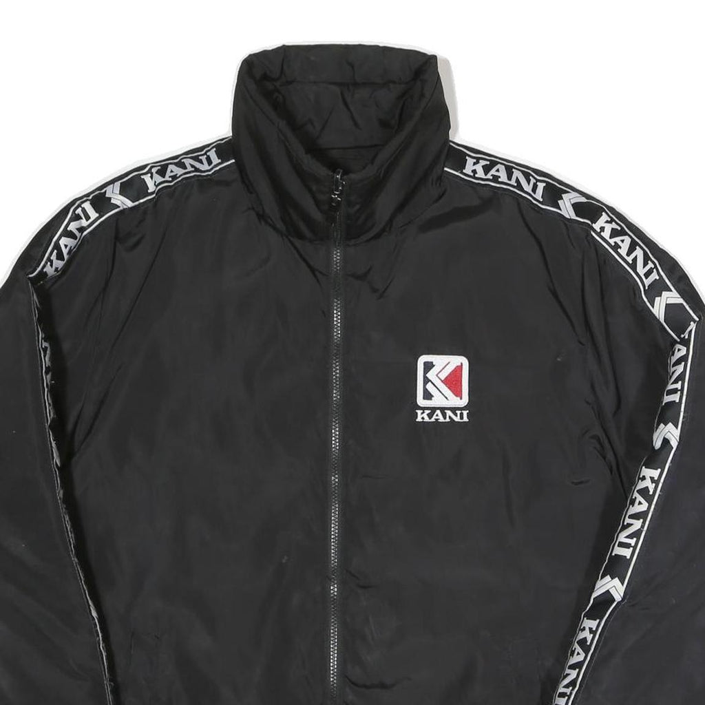 KARL KANI Mens Black & Teal Track Jacket L Polyester Blend Woven Zip Stand-Up