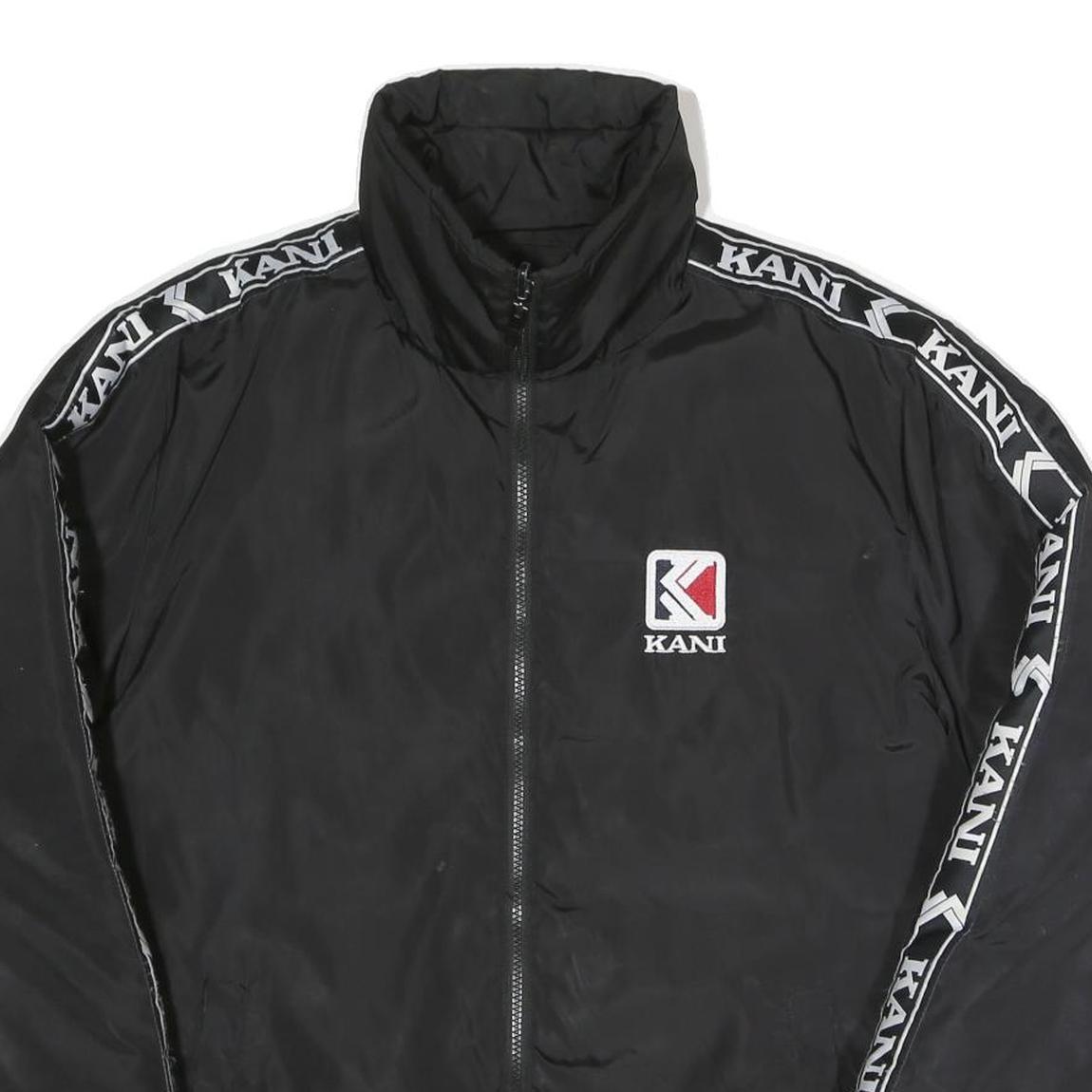 KARL KANI Mens Black & Teal Track Jacket L Polyester Blend Woven Zip Stand-Up