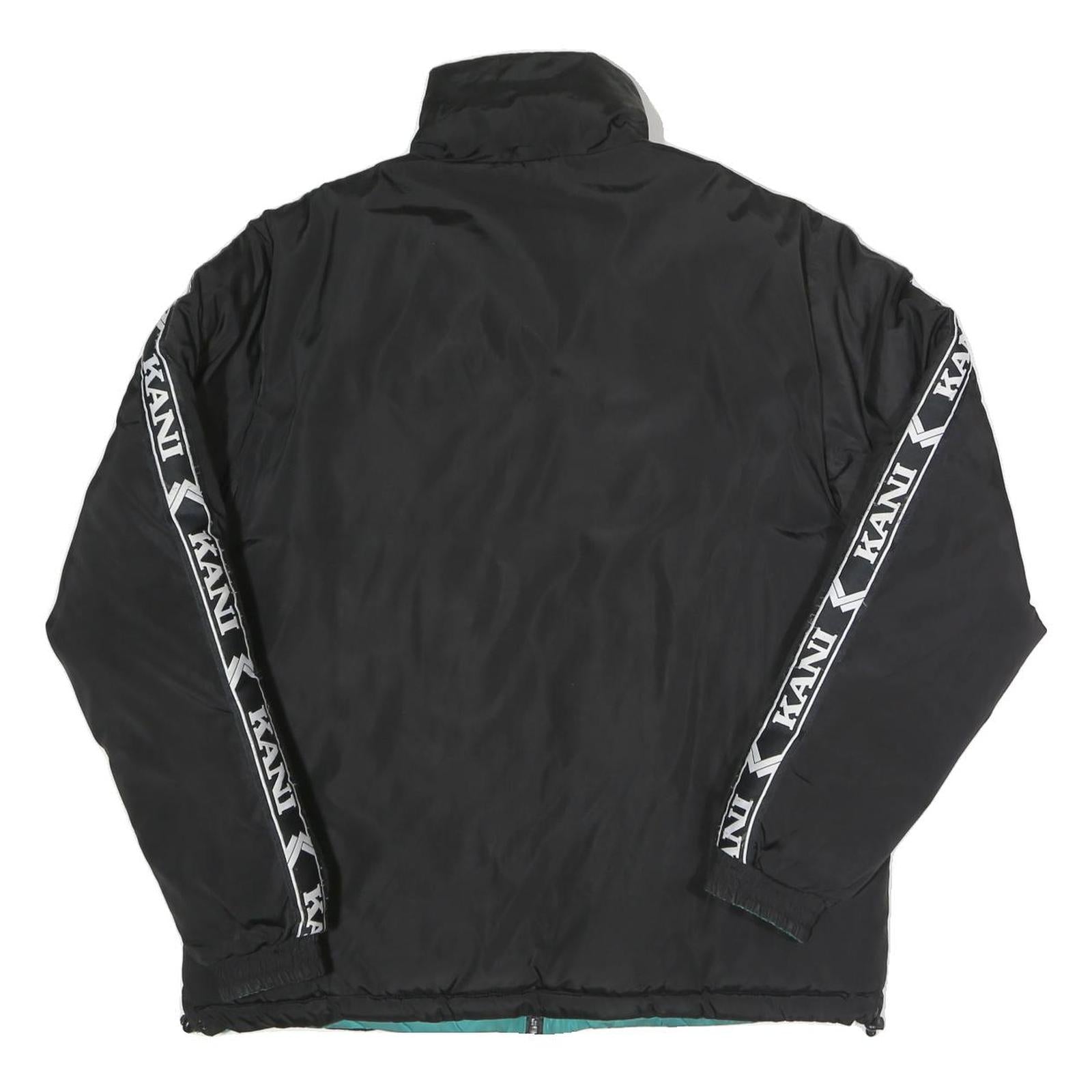 KARL KANI Mens Black & Teal Track Jacket L Polyester Blend Woven Zip Stand-Up